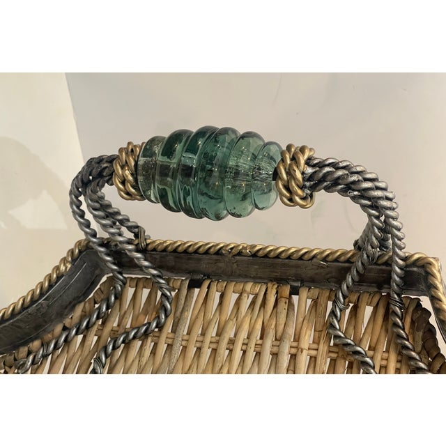 Wood Vintage Wicker Tray Table on Stand Attributed to Maitland Smith For Sale - Image 7 of 13