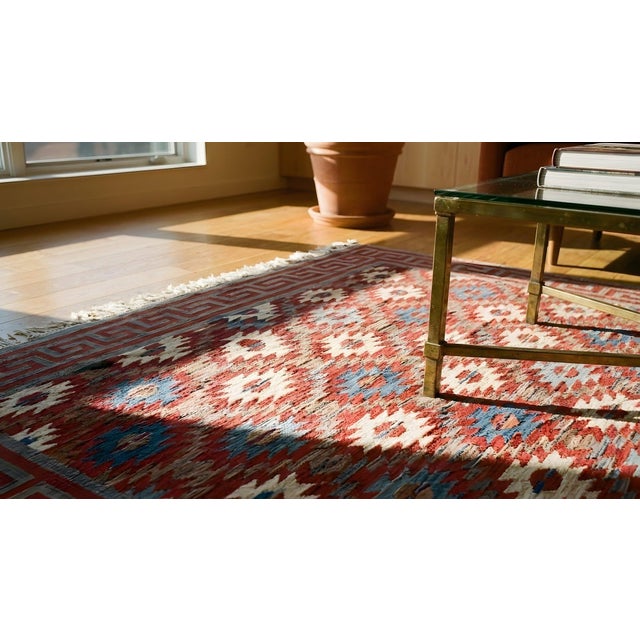 1930s Small Antique Rustic Tribal Geometric Indian Cotton Dhurrie Flatwoven Rug For Sale - Image 11 of 13