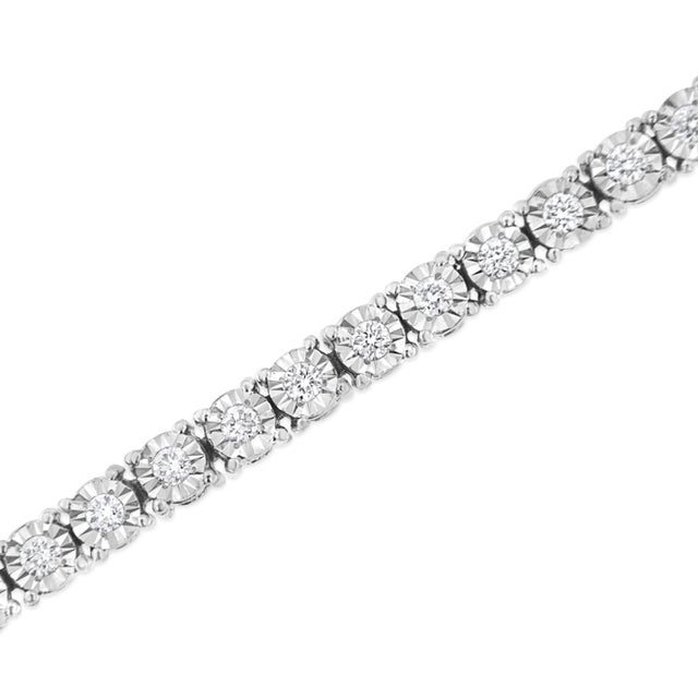 Haus of Brilliance .925 Sterling Silver 1.0 Cttw Lab Grown Diamond Illusion-Set Miracle Plate Tennis Bracelet - Size 7.25" For Sale - Image 4 of 6
