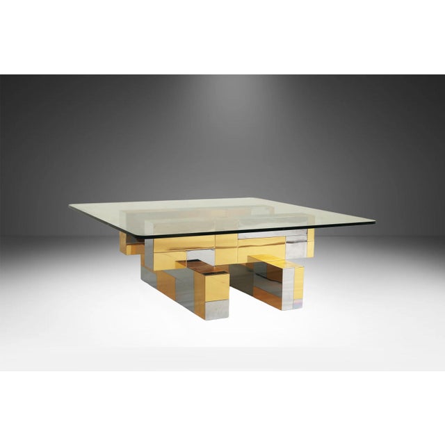 Mid Century Modern Attributed to Paul Evans Cityscape Brass Chrome Glass Coffee Table For Sale - Image 9 of 12