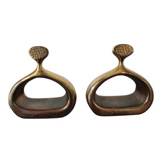 1950's Vintage Jenfred-Ware Ben Seibel Brass Stirrup Bookends - a Pair For Sale