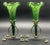 Victorian Antique Victorian Glass Epergne Trumpet Horn Vase Green Opaline Metal Base Pair For Sale - Image 3 of 17