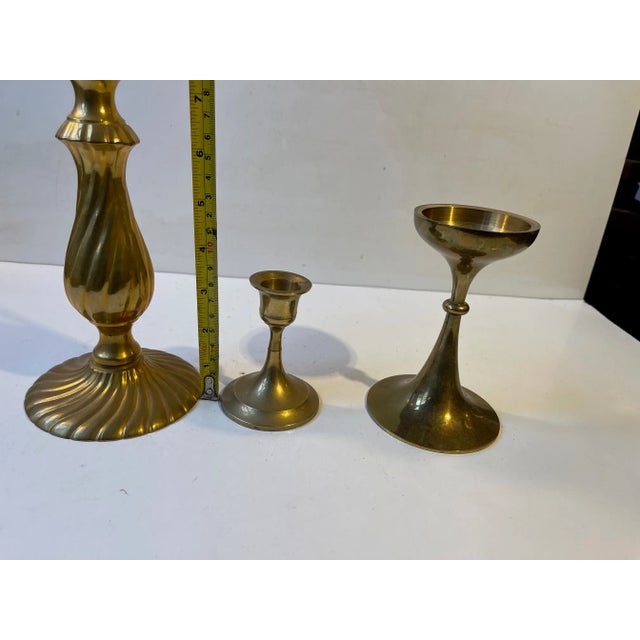 Vintage Scandinavian Brass Candlesticks, 1970s, Set of 3 For Sale - Image 6 of 7
