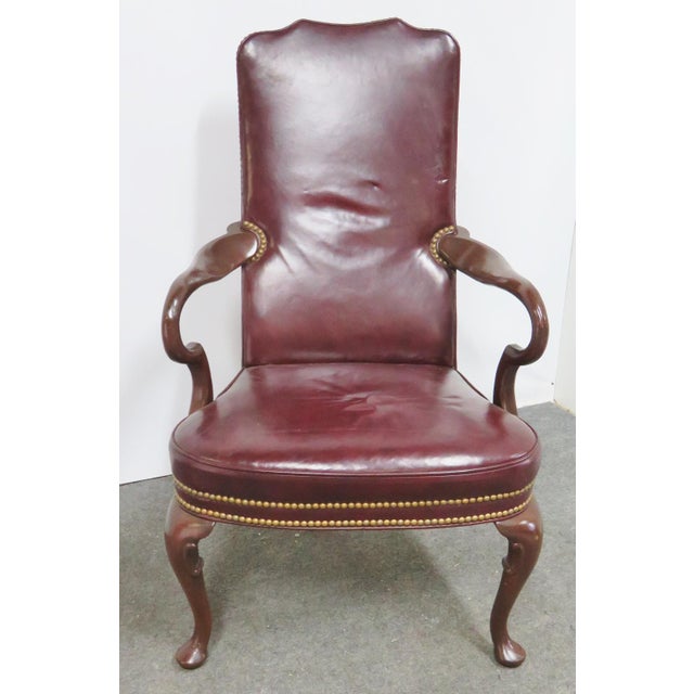 Hickory Chair Mahogany Queen Anne Leather Chair Chairish