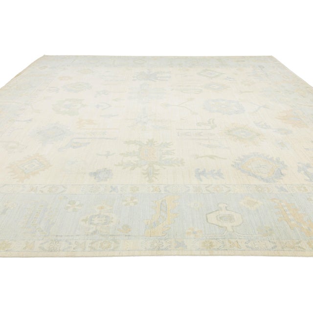 2020s Artisanal Oushak Style Wool Area Rug: Neutral Ivory With Muted Floral Motifs For Sale - Image 5 of 11