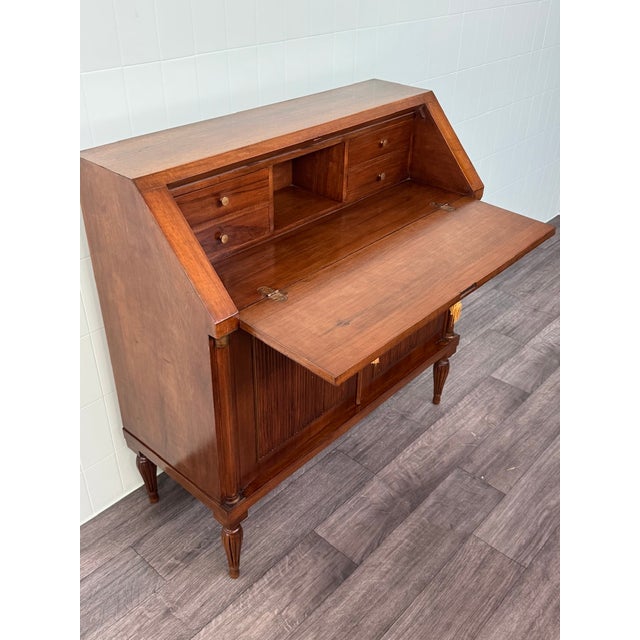 Italian Walnut Secretaire with Drop-Leaf, 1950s For Sale - Image 16 of 18
