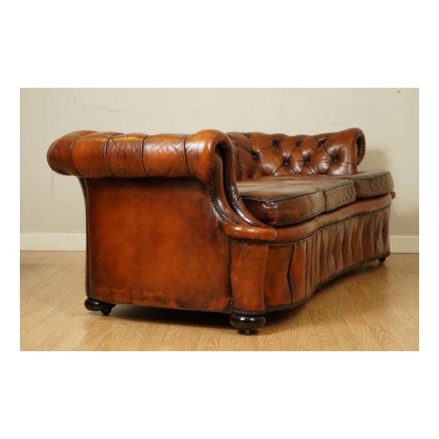 Whiskey Brown Hand-Dyed Leather Chesterfield Club Sofa For Sale - Image 10 of 13