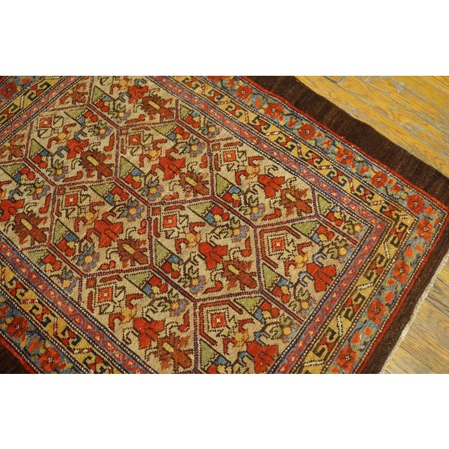 Camel Happy and Inviting Tan Background Rustic Tribal Geometric Grid Design Antique 19th Century Persian Serab / Malayer Scatter Rug For Sale - Image 8 of 9