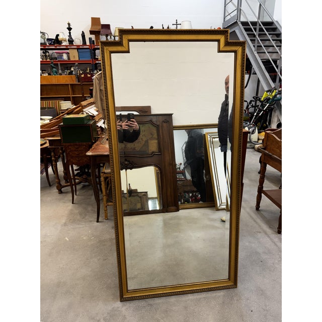 Wood Large Louis XVI Style Gilded Beveled Mirror, 1950s For Sale - Image 7 of 12