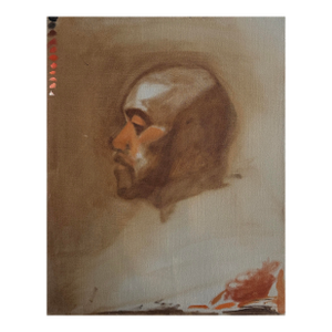 Vintage Realist Unfinished Profile Portrait Sketch of Bearded Black Man (Oil on Canvas)/Black Art