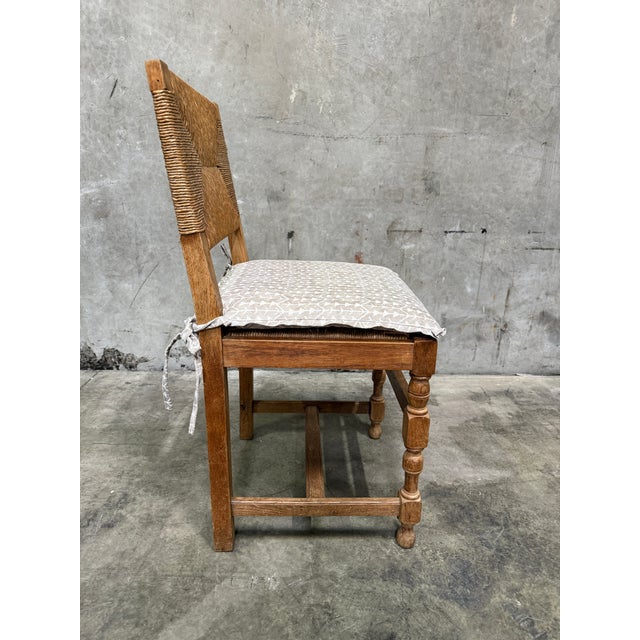 Wood Vintage French Rush Seat Back Oak Dining Chairs Set of Four Bleached Farmhouse For Sale - Image 7 of 17