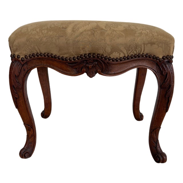 Antique Louis XV Style Bench or Footstool With Nailhead Trim For Sale