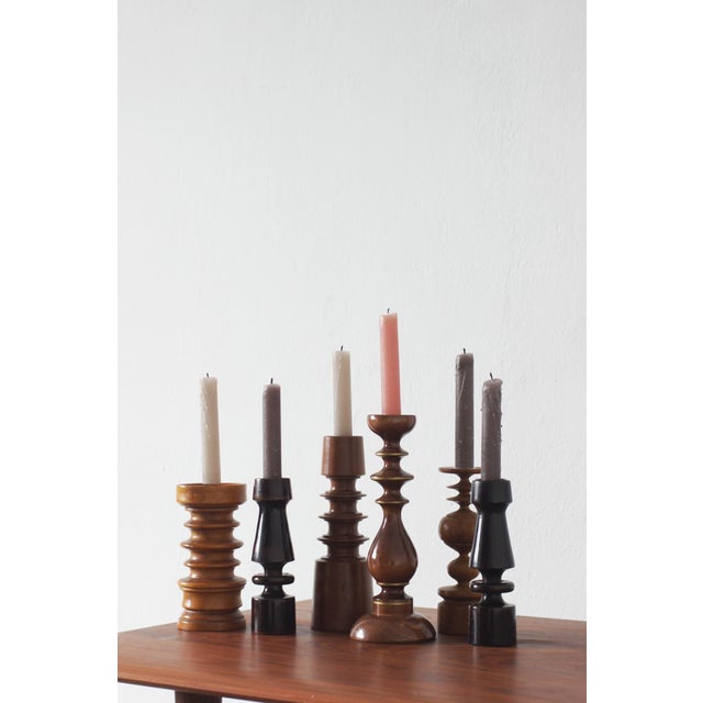 Scandinavian Wooden Candleholders, Set of 6 For Sale - Image 3 of 4