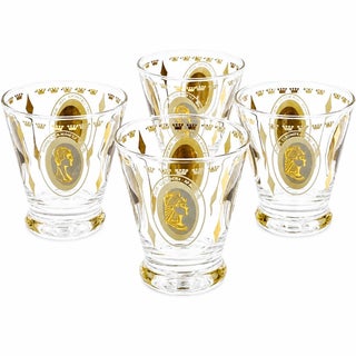 Vintage Mid-Century Cocktail Gold Royal Lady Portrait Cordial Shot Glasses- Set of 4 For Sale