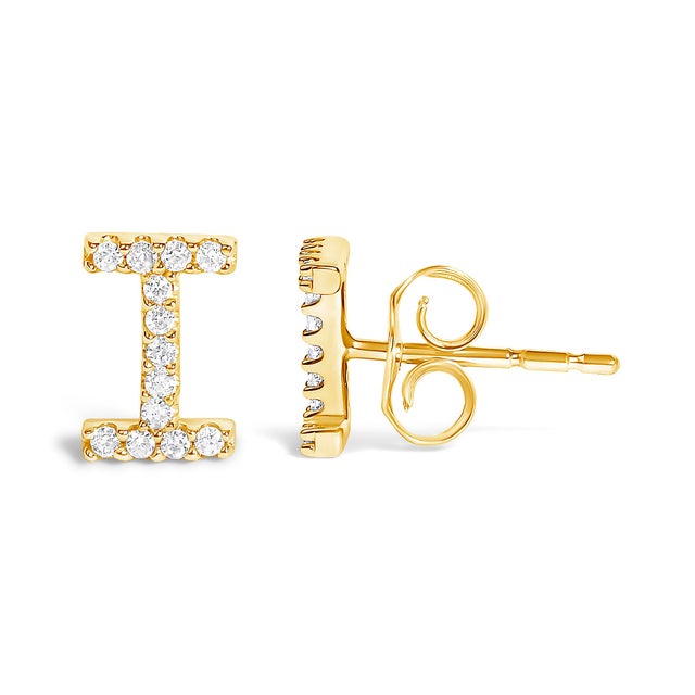 Contemporary 10K Yellow Gold 1/10 Cttw Diamond 'I' Initial Stud Earring For Sale - Image 3 of 5