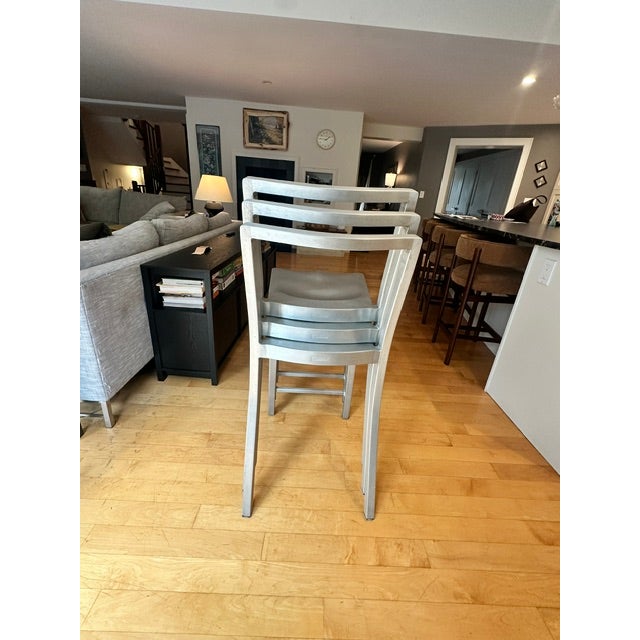 Silver Set of 3 Philippe Starck Icon Counter Stools for Emeco, Hand-Brushed Aluminum For Sale - Image 8 of 12