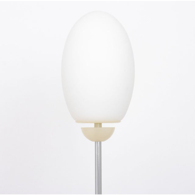 Achille Castiglioni for Flos "Brera" Floor Lamp, with egg form opaque white glass shade on chrome-plated stand with...