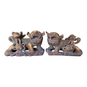 Antique Hand-Carved Chinese Guardian Lions or Foo Dogs - a Pair