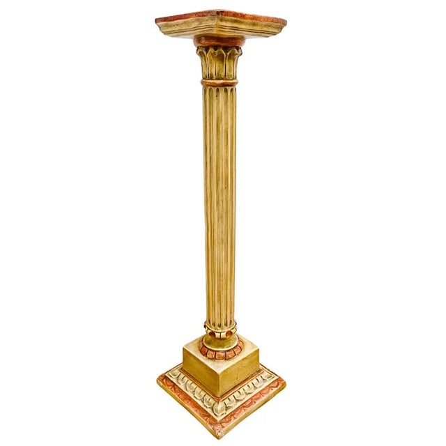 Vintage Classical Venetian Cream and Red Pedestal Columns - A Pair For Sale - Image 9 of 12