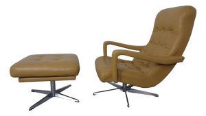 Set of Leather Swivel Easy Chair and Ottoman, Switzerland, 1960s