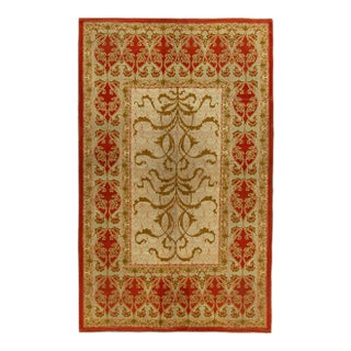 Hand-Knotted Antique Art Nouveau Rug in Red, Green, Brown Floral Pattern For Sale