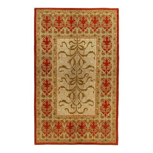 Hand-Knotted Antique Art Nouveau Rug in Red, Green, Brown Floral Pattern For Sale