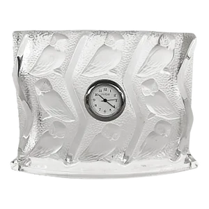 Lalique France Crystal "Hulotte" Owl Clock in Original Box
