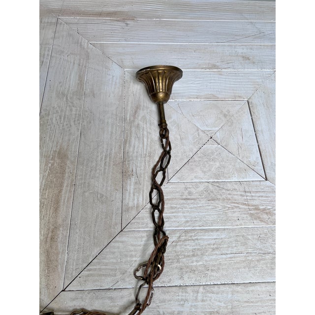 Gothic Revival Bronze Hanging Lantern with Castellated Crown, 1930s For Sale - Image 11 of 12