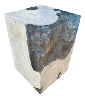 Andrianna Shamaris Aqua Resin and Teak Wood Side Table