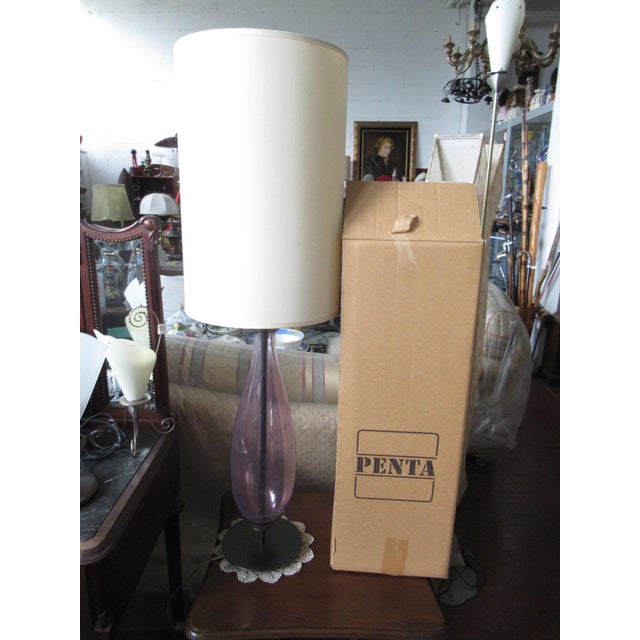 Stunning and elegant vintage table lamp. New Classic bon ton is made of purple Murano blown glass, the structure is in...