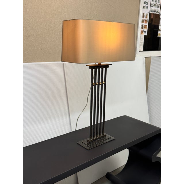 Late 20th Century Tanner Kenzie Sculpted Iron Craftsman Table Lamp For Sale In San Francisco - Image 6 of 12