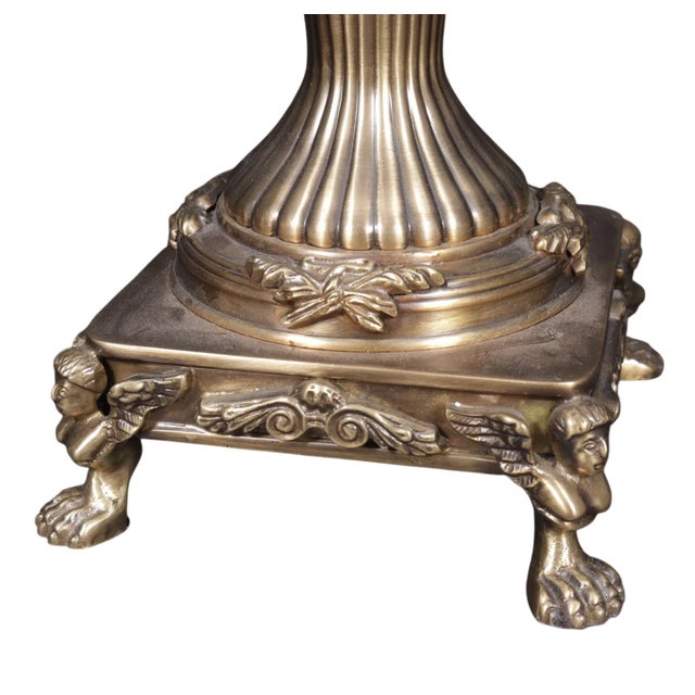 Classical Roman Late 20th Century Pair Classical Romanesque Brass Hardware Urns For Sale - Image 3 of 4