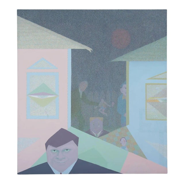 Ron Hoover "The Collector", Surreal Pointillist Oil Painting 1987 For Sale