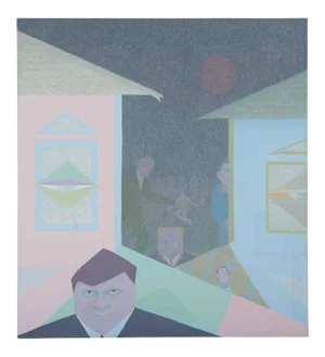 Ron Hoover "The Collector", Surreal Pointillist Oil Painting 1987