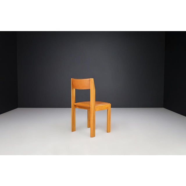 Wood Dining Chairs in Elm and Leather by Luigi Gorgoni for Roche Bobois, 1970s, Set of 4 For Sale - Image 7 of 10