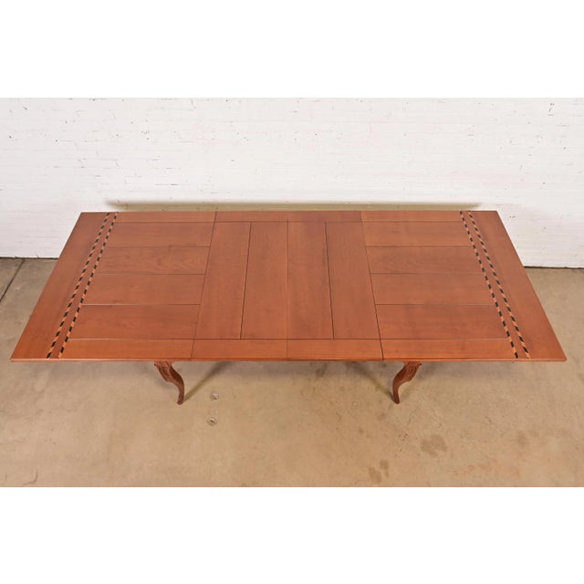 Baker Furniture Italian Provincial Inlaid Cherry Wood Harvest Farm Table, Newly Refinished For Sale - Image 9 of 15