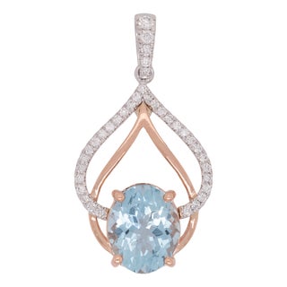 2.9Ct Aquamarine Pendant With Natural Diamond Accents: Solid 14k Gold, 11x9m For Sale
