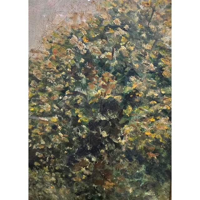 Vintage Impressionist Style Landscape Oil Painting in Carved Wood Frame - Signed unclear For Sale - Image 9 of 12