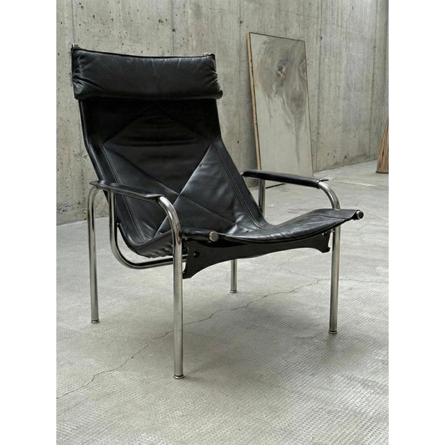 Bauhaus Set of Lounge Armchair and Ottoman in Leather by Hans Eichenberger for Strässle, Switzerland, 1970s For Sale - Image 3 of 8