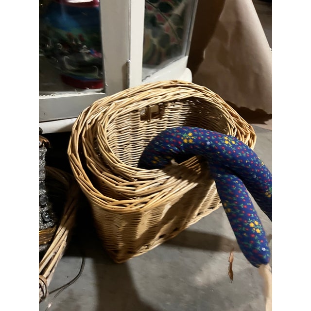 Up for consideration is a boho vintage trio of nesting wicker bicycle baskets. These would be so cute in your entry-way,...