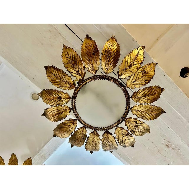 Gold Large Spanish Sunburst Flush Mount in Gilt Metal, 1950 For Sale - Image 8 of 8