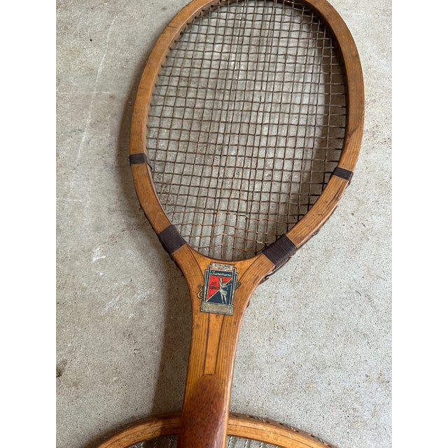 American Vintage Collection of Miscellaneous Tennis Rackets With Guard and Hand Knit Cover For Sale - Image 3 of 12