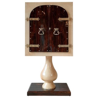 Mid-Century Bar Cabinet in Wood and Goatskin Parchment attributed to Aldo Tura, 1950s For Sale