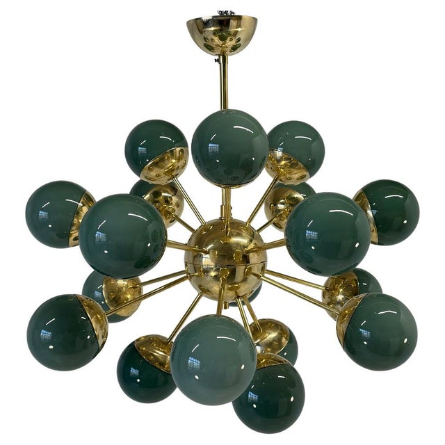 Brass and Murano Glass Sputnik Chandelier in Sage Green, 2000s For Sale - Image 12 of 12