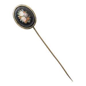 19th Century Italian Grand Tour Micro Mosaic Brass Hair or Hat Pin