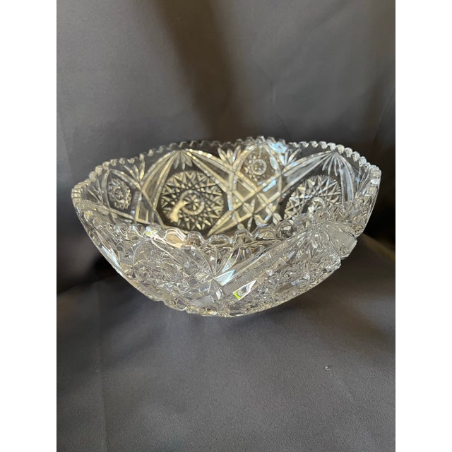 Antique American Brilliant Cut Crystal Bowl Hobstar Starburst 9” For Sale - Image 12 of 12