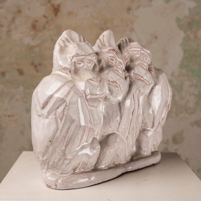 Art Deco Glazed Craquelé Ceramic Sculpture with Three Gorillas, 1940s For Sale - Image 10 of 10