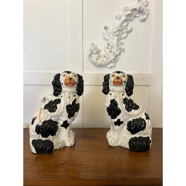 Antique Black and White Staffordshire Spaniel Dogs, 1880, Set of 2 For Sale - Image 13 of 13