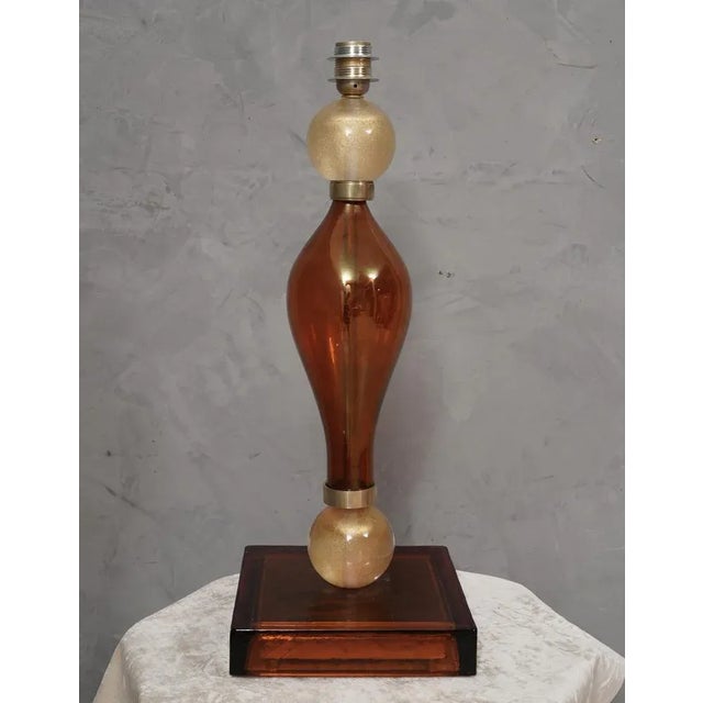 Murano Amber and Gold Blown Glass Table Lamp, 1980s For Sale - Image 6 of 8