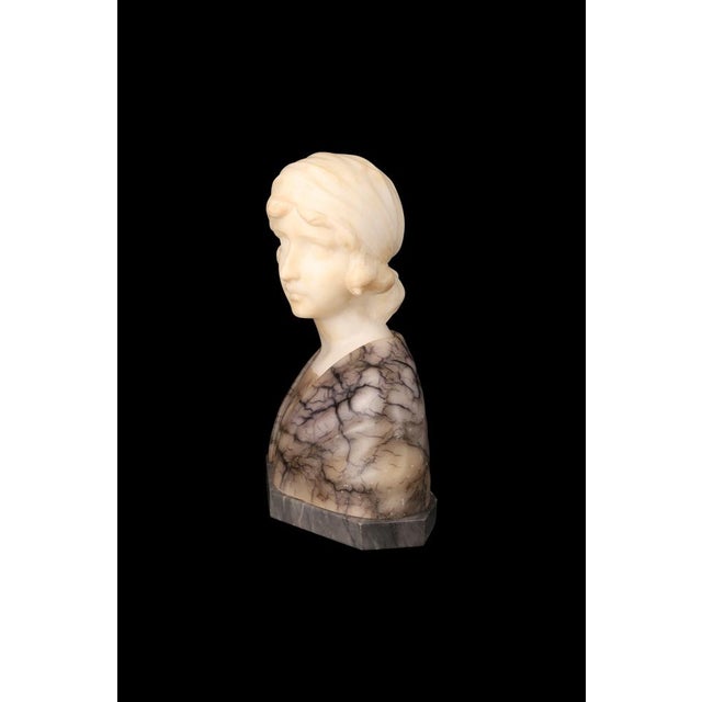 Gustave Van Vaerenbergh, Bust of a Young Girl, 1900s, Alabaster and Marble Sculpture For Sale - Image 4 of 16